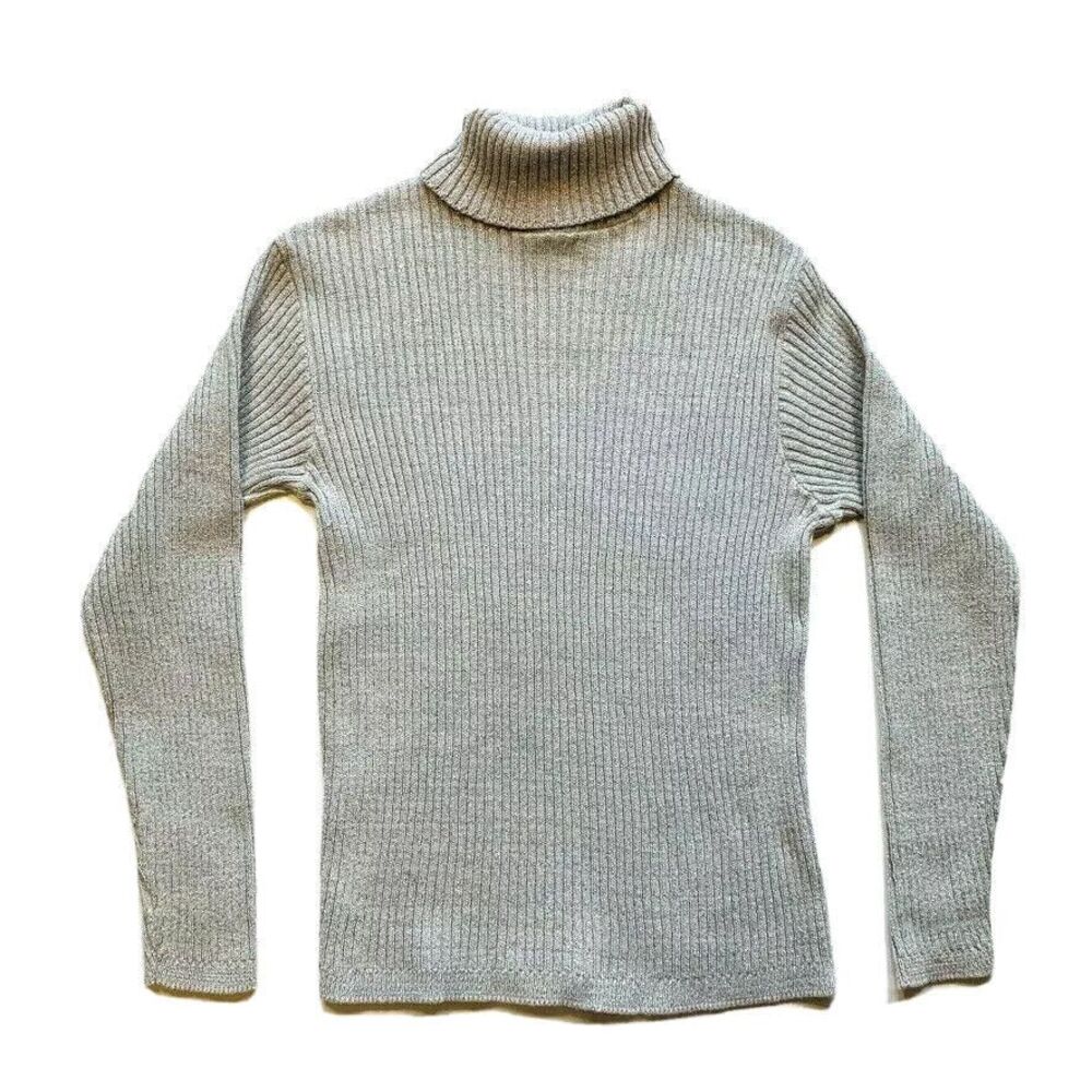 Vintage Lew Magram Turtleneck Sweater Womens XL USA Made Metallic Ribbed Cotton